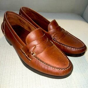 Brass Boot Brown Leather Penny Loafers Shoes Slip On Walking Gloves Men's 7.5M